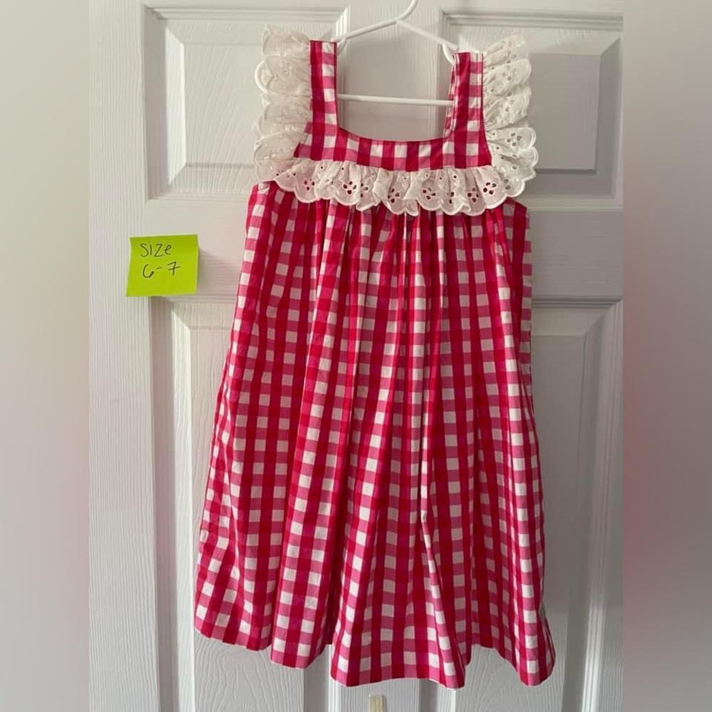 Eleanor Rose Clothing Gingham Eyelet Ruffle Dress Size 6-7